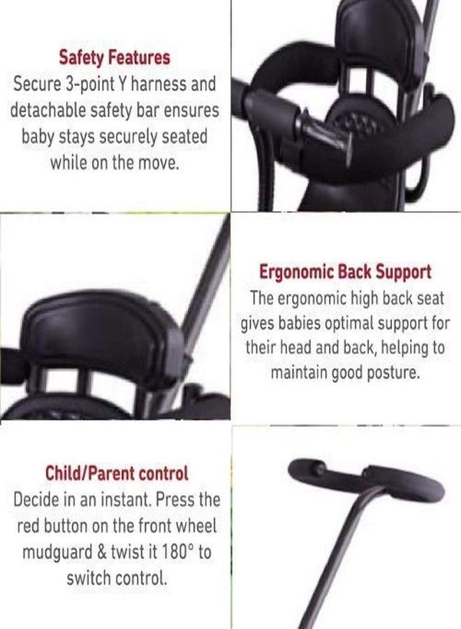 12FOR COLLECTION Stylish Baby Ride On Black Tricycle with Front and Back Basket, Parent Handle, Footrest for for Boys and Girls Toddler Age 1 Year and Above, Multicolor - Image 4